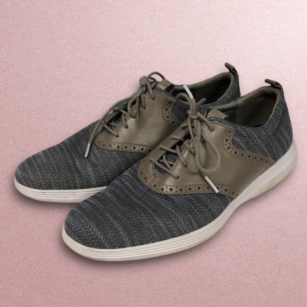 Cole Haan Grand OS Oxford Shoes Men's size 11Gray Knit‎ Leather Brogue Sneakers